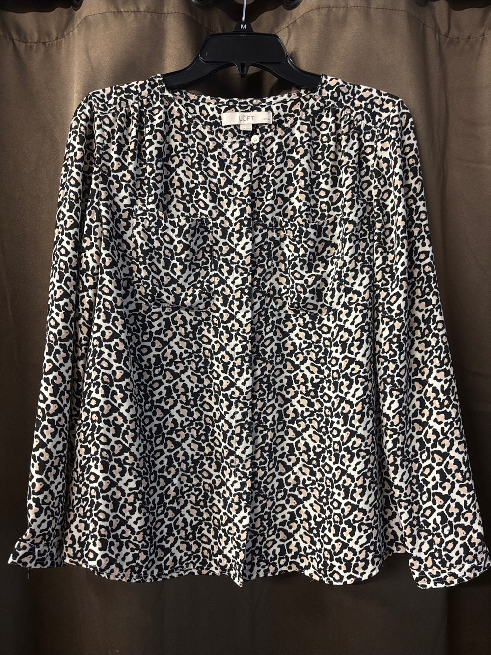LOFT Leopard Print Long Sleeve Blouse - Black & Cream